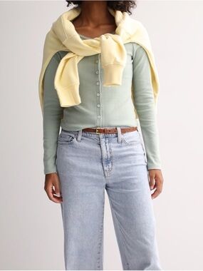SO Sage Green Pointelle Button-Front Long Sleeve Cottagecore Butter Mom Small